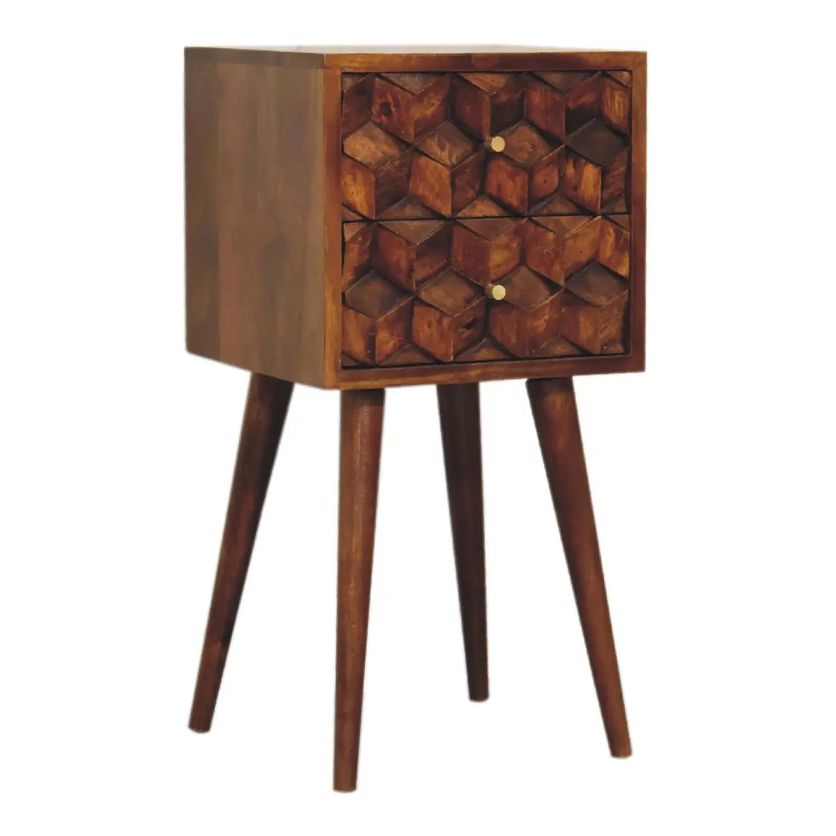 Mini Chestnut Cube 2 Drawer Bedside Table | Nightstand