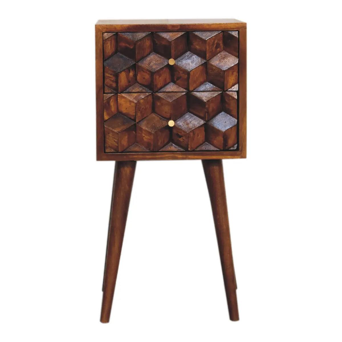Mini Chestnut Cube 2 Drawer Bedside Table | Nightstand