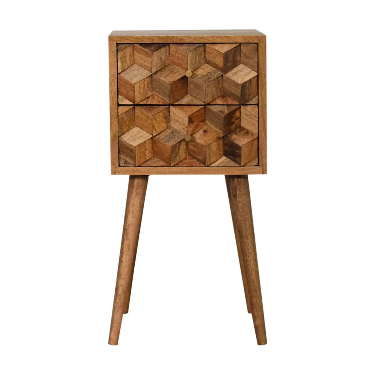 Mini Cube Carved 2 Drawer Bedside Table | Nightstand