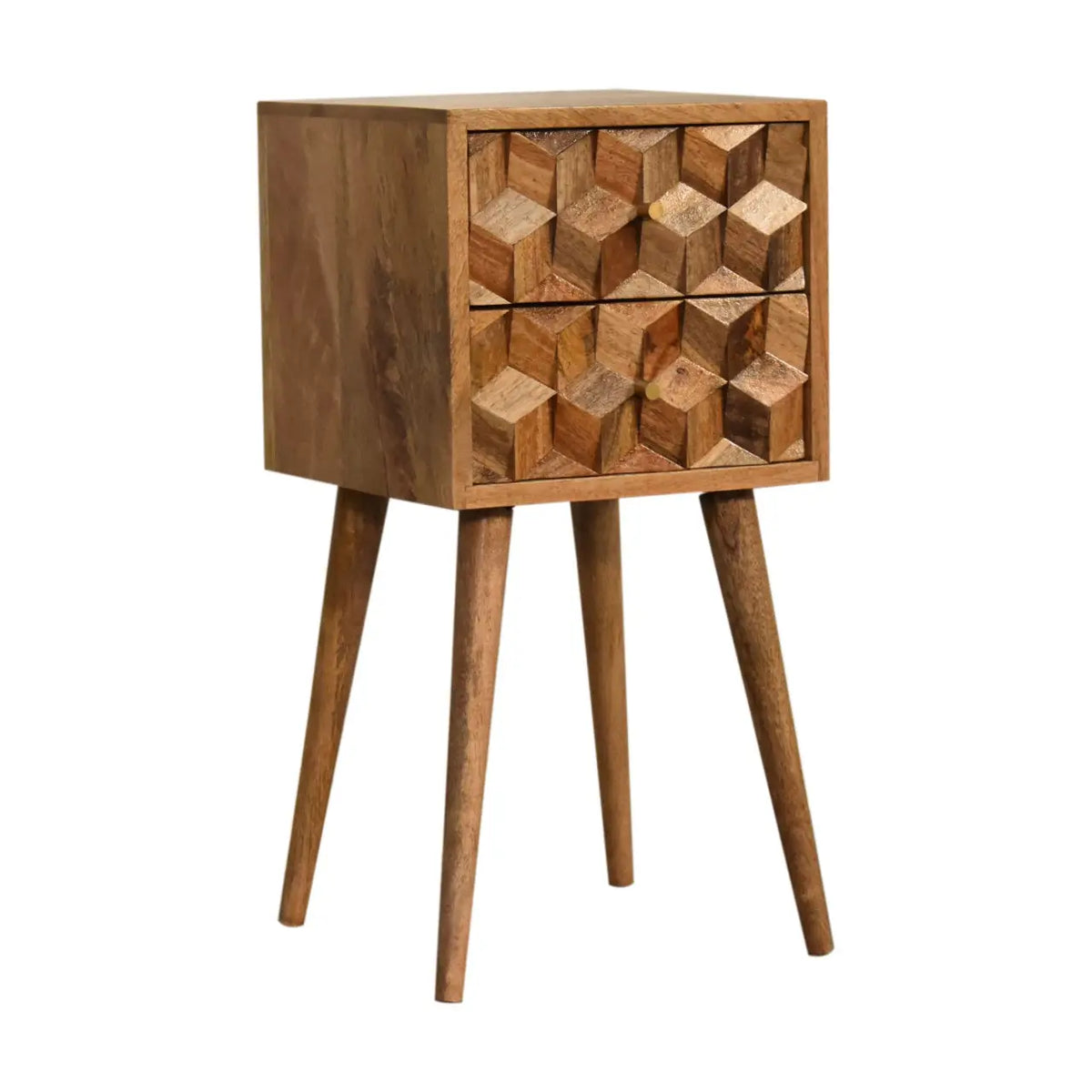 Mini Cube Carved 2 Drawer Bedside Table | Nightstand