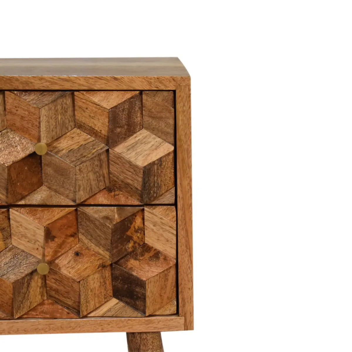 Mini Cube Carved 2 Drawer Bedside Table | Nightstand