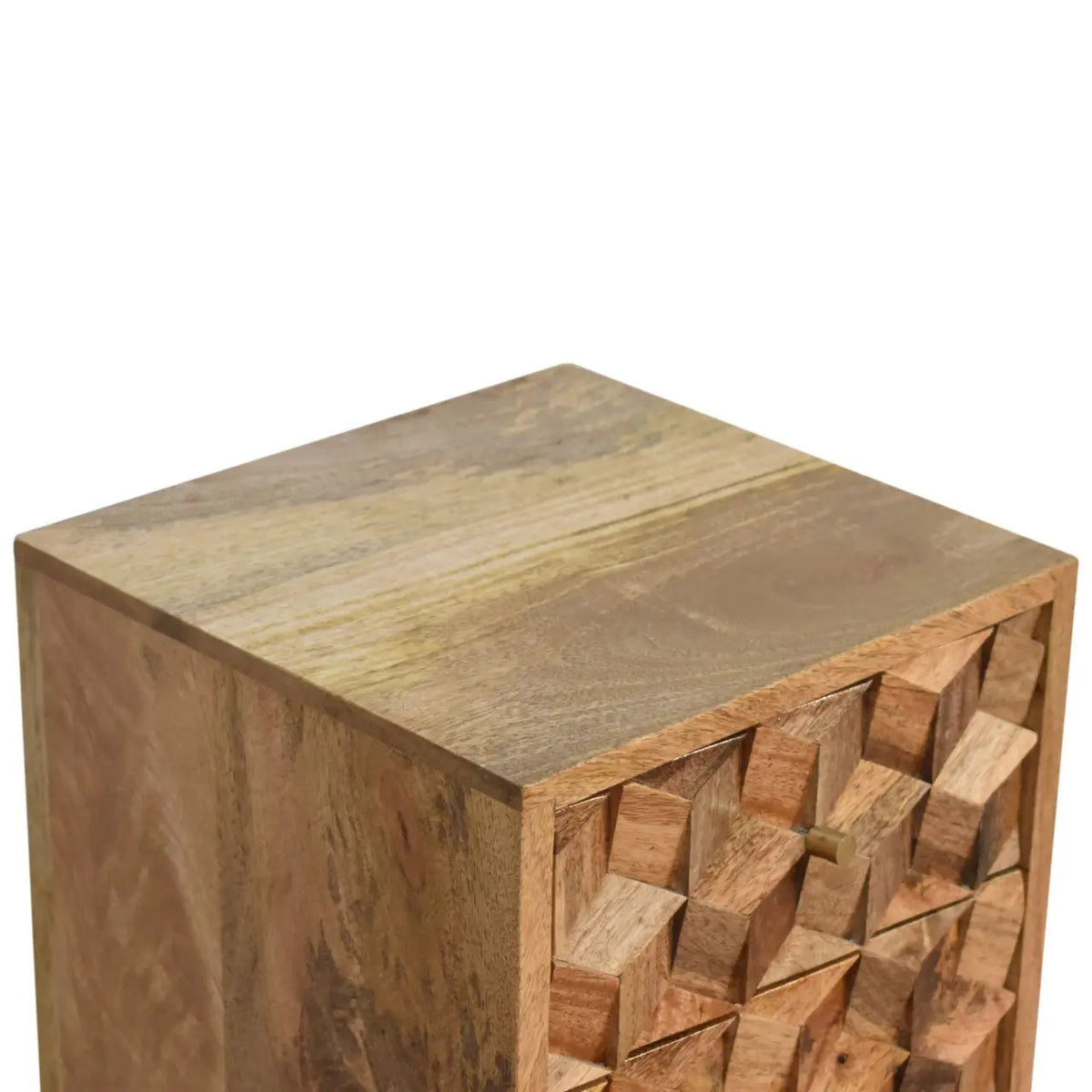 Mini Cube Carved 2 Drawer Bedside Table | Nightstand