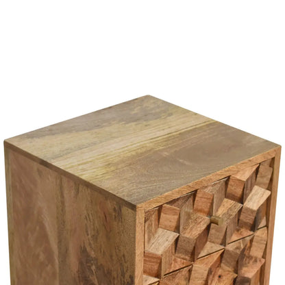 Mini Cube Carved 2 Drawer Bedside Table | Nightstand