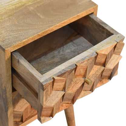 Mini Cube Carved 2 Drawer Bedside Table | Nightstand
