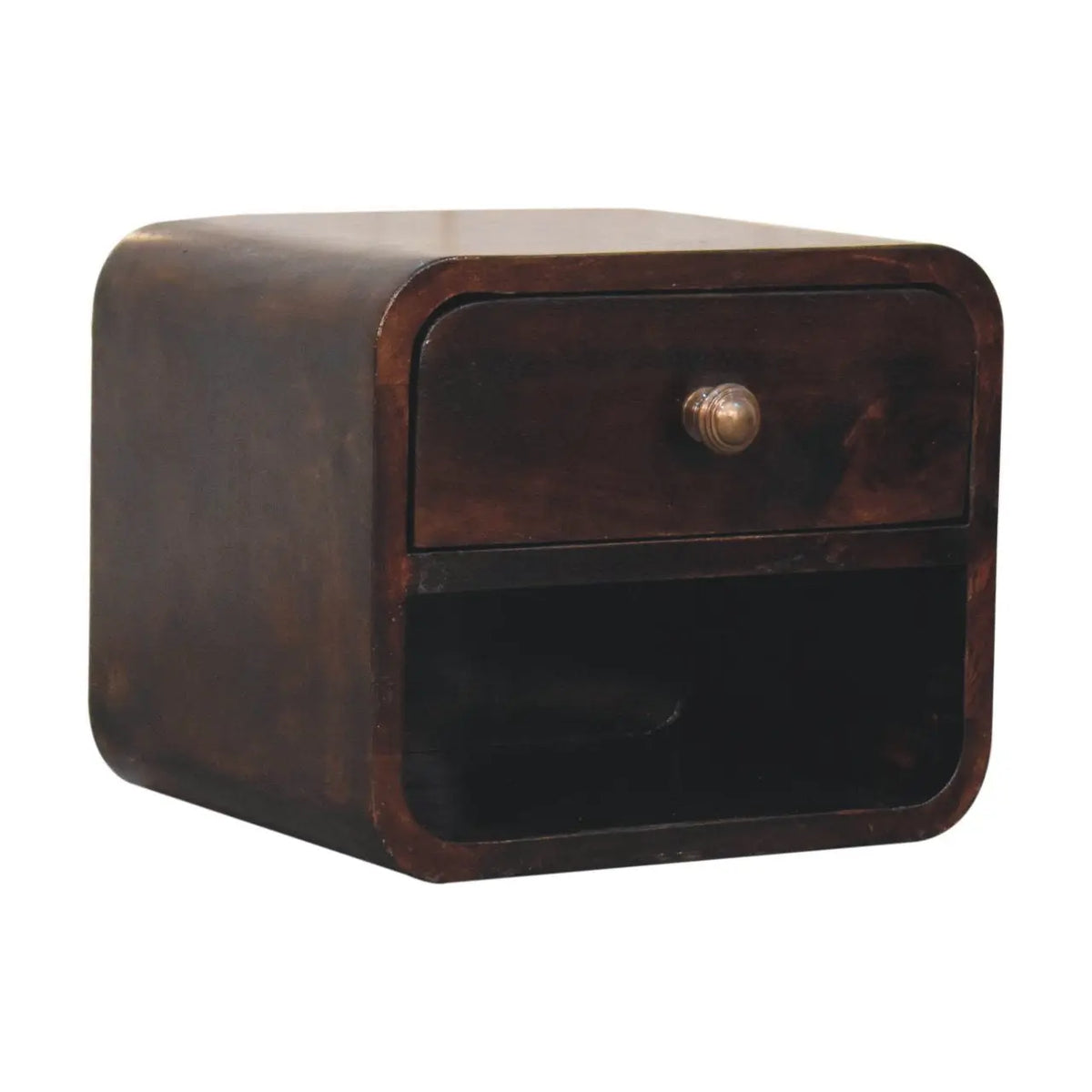 Mini Curved California Walnut Wall Mounted Bedside Table | Nightstand