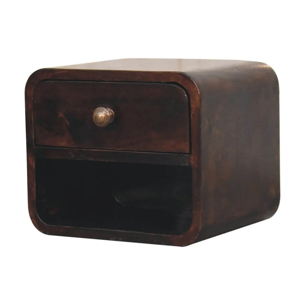 Mini Curved California Walnut Wall Mounted Bedside Table | Nightstand