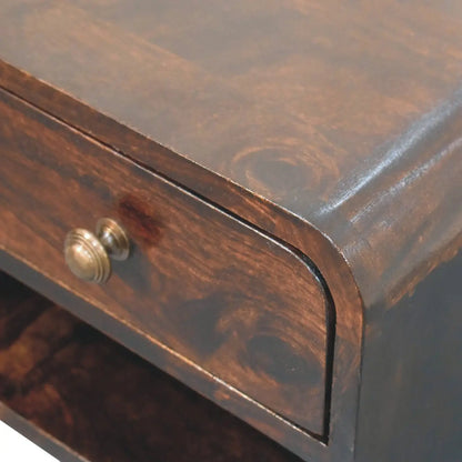 Mini Curved California Walnut Wall Mounted Bedside Table | Nightstand