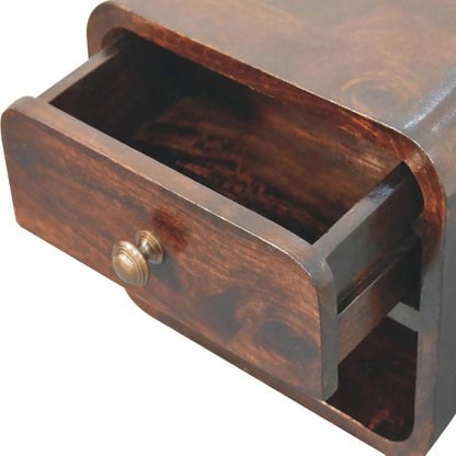 Mini Curved California Walnut Wall Mounted Bedside Table | Nightstand