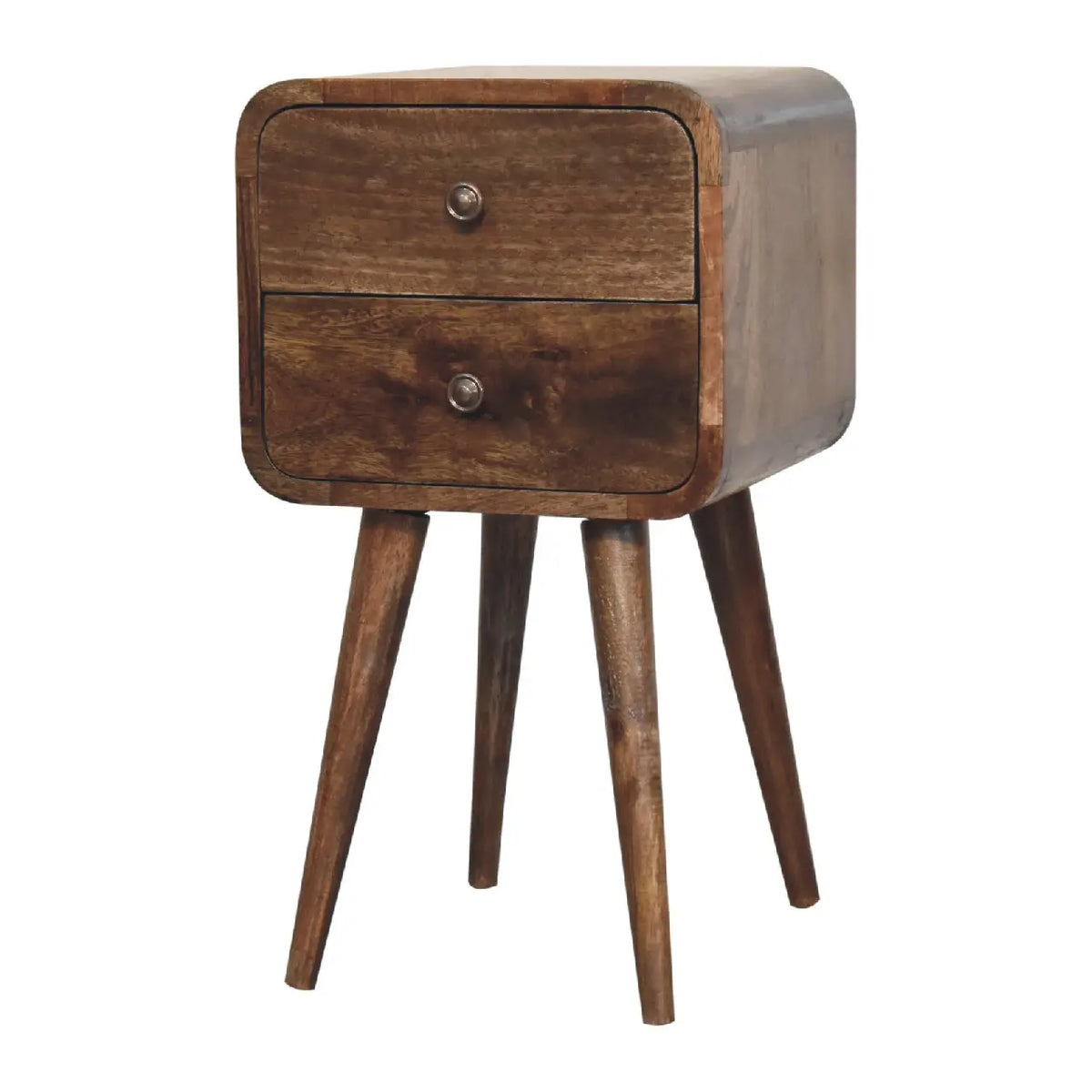 Mini Curved Grey Washed Bedside Table | Nightstand