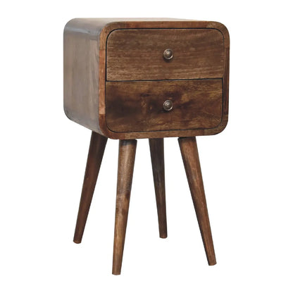 Mini Curved Grey Washed Bedside Table | Nightstand
