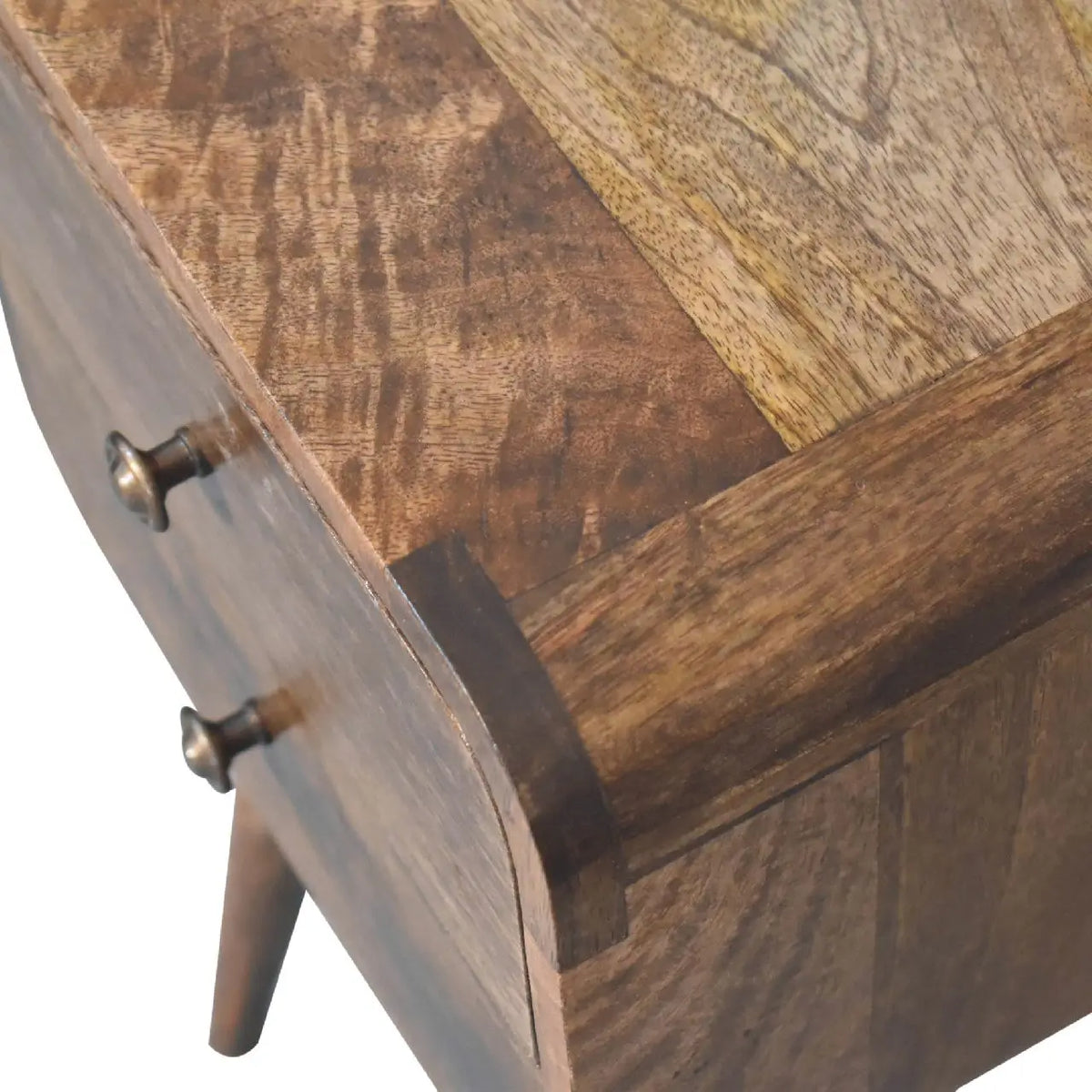 Mini Curved Grey Washed Bedside Table | Nightstand