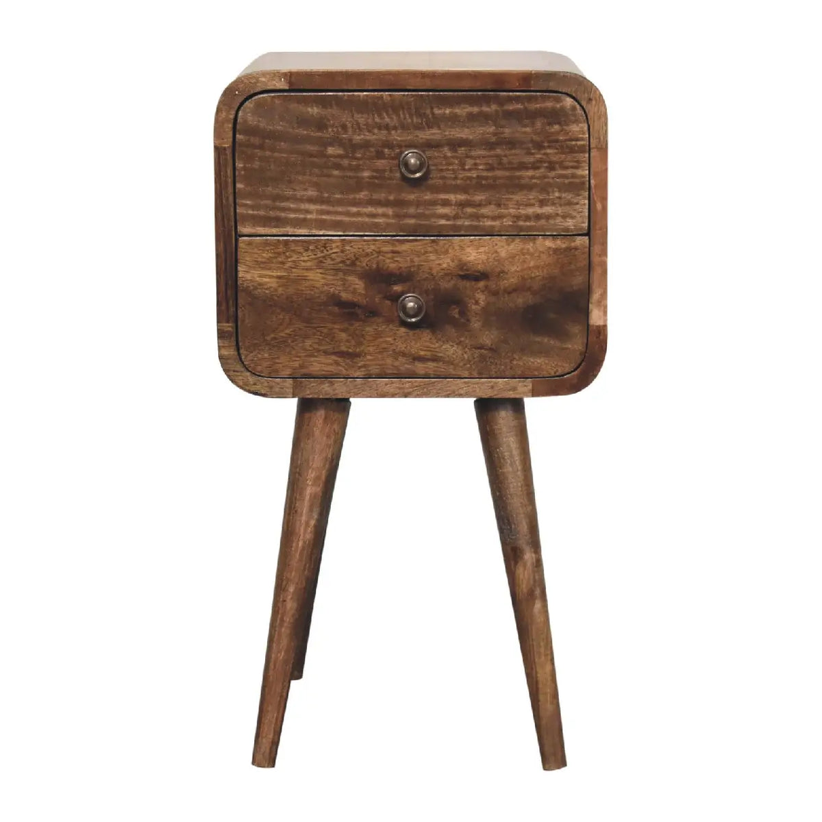 Mini Curved Grey Washed Bedside Table | Nightstand