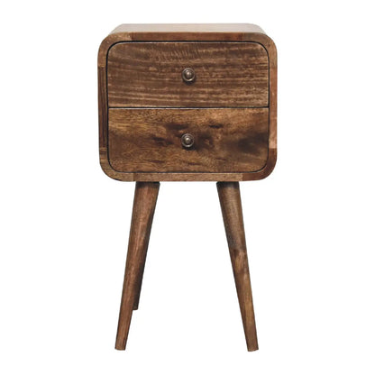 Mini Curved Grey Washed Bedside Table | Nightstand