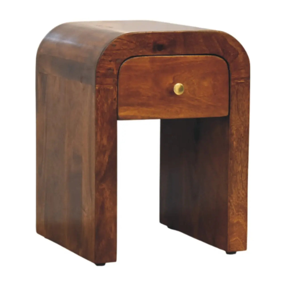 Mini Darcy Chestnut Bedside Table Nightstand Curved Edges Solid Mango Wood