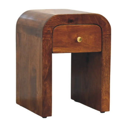 Mini Darcy Chestnut Bedside Table Nightstand Curved Edges Solid Mango Wood