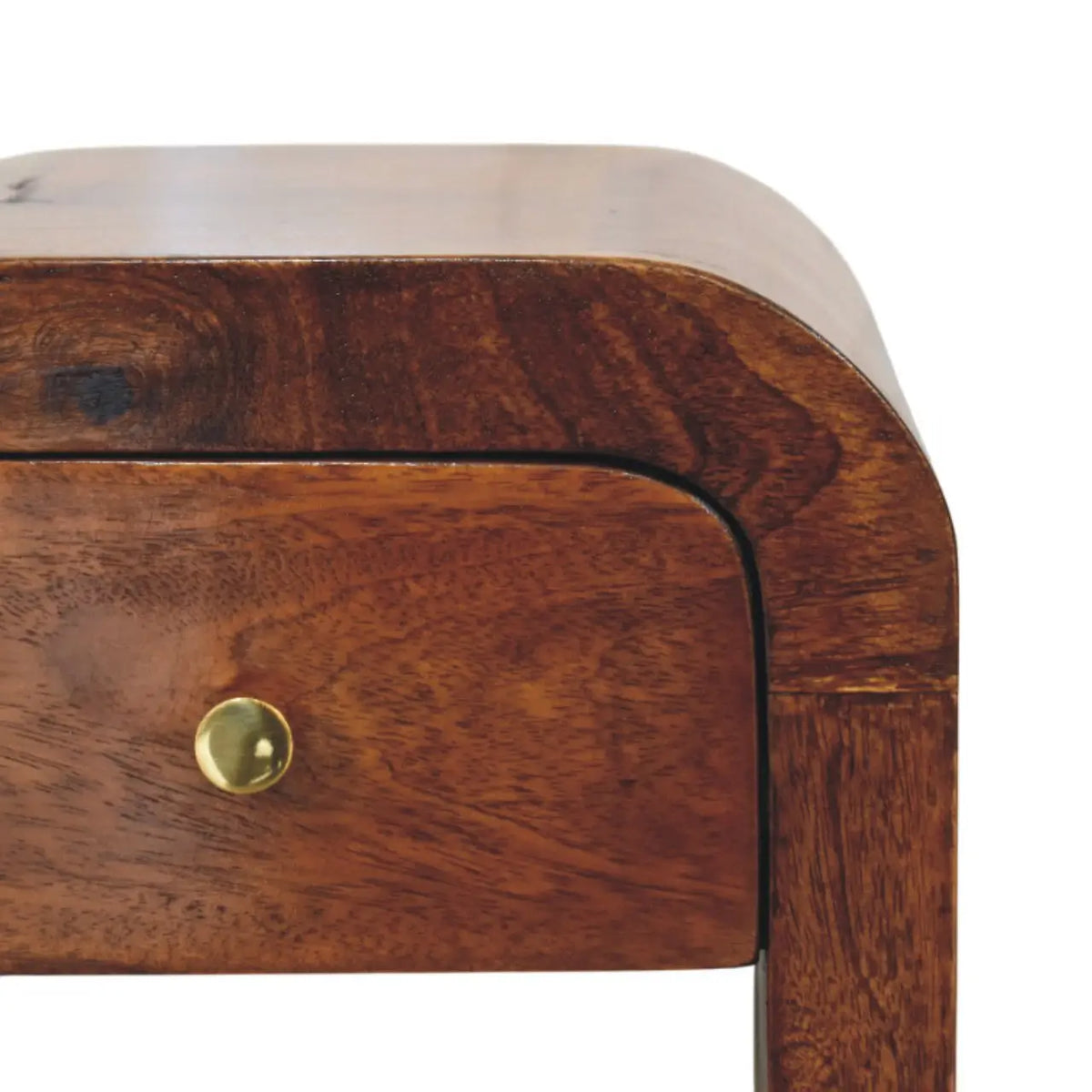 Mini Darcy Chestnut Bedside Table Nightstand Curved Edges Solid Mango Wood
