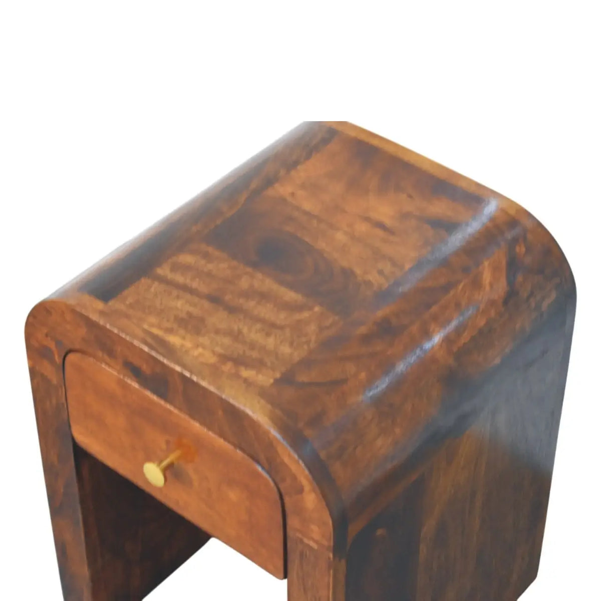 Mini Darcy Chestnut Bedside Table Nightstand Curved Edges Solid Mango Wood