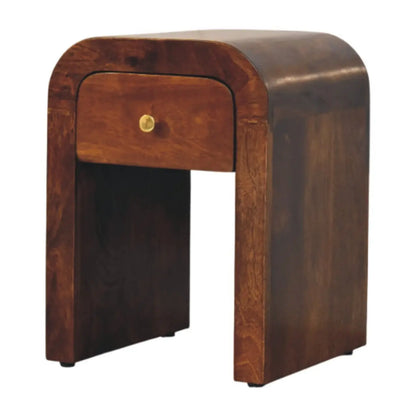 Mini Darcy Chestnut Bedside Table Nightstand Curved Edges Solid Mango Wood