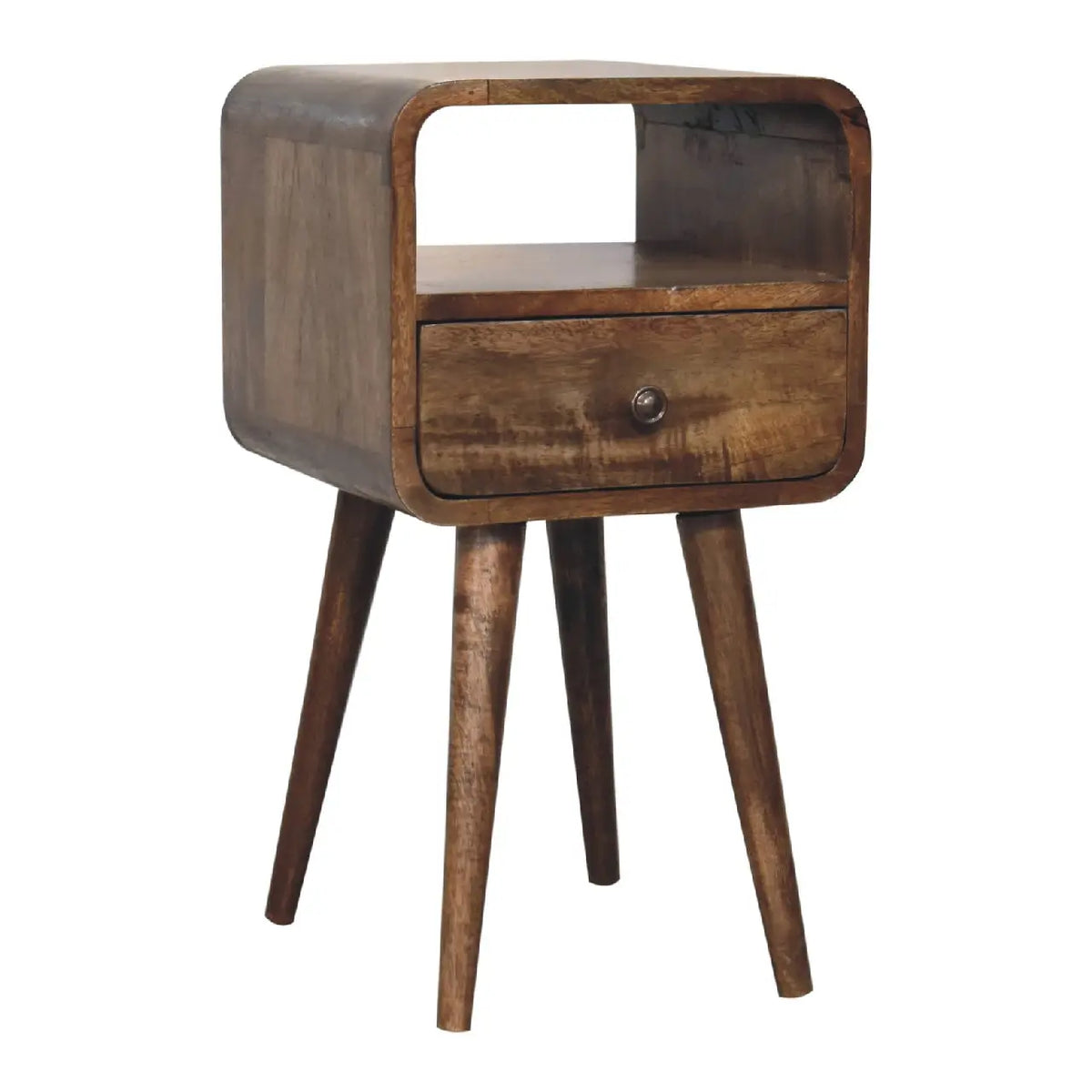Mini Grey Wash Curve Open Bedside Table | Nightstand
