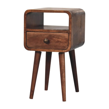 Mini Honey Caramel Curved Bedside Table with Open Slot | Nightstand