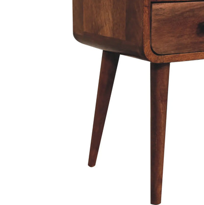 Mini Honey Caramel Curved Bedside Table with Open Slot | Nightstand