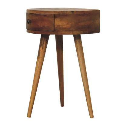 Mini Oak-ish Circular Shape Bedside Table | Nightstand