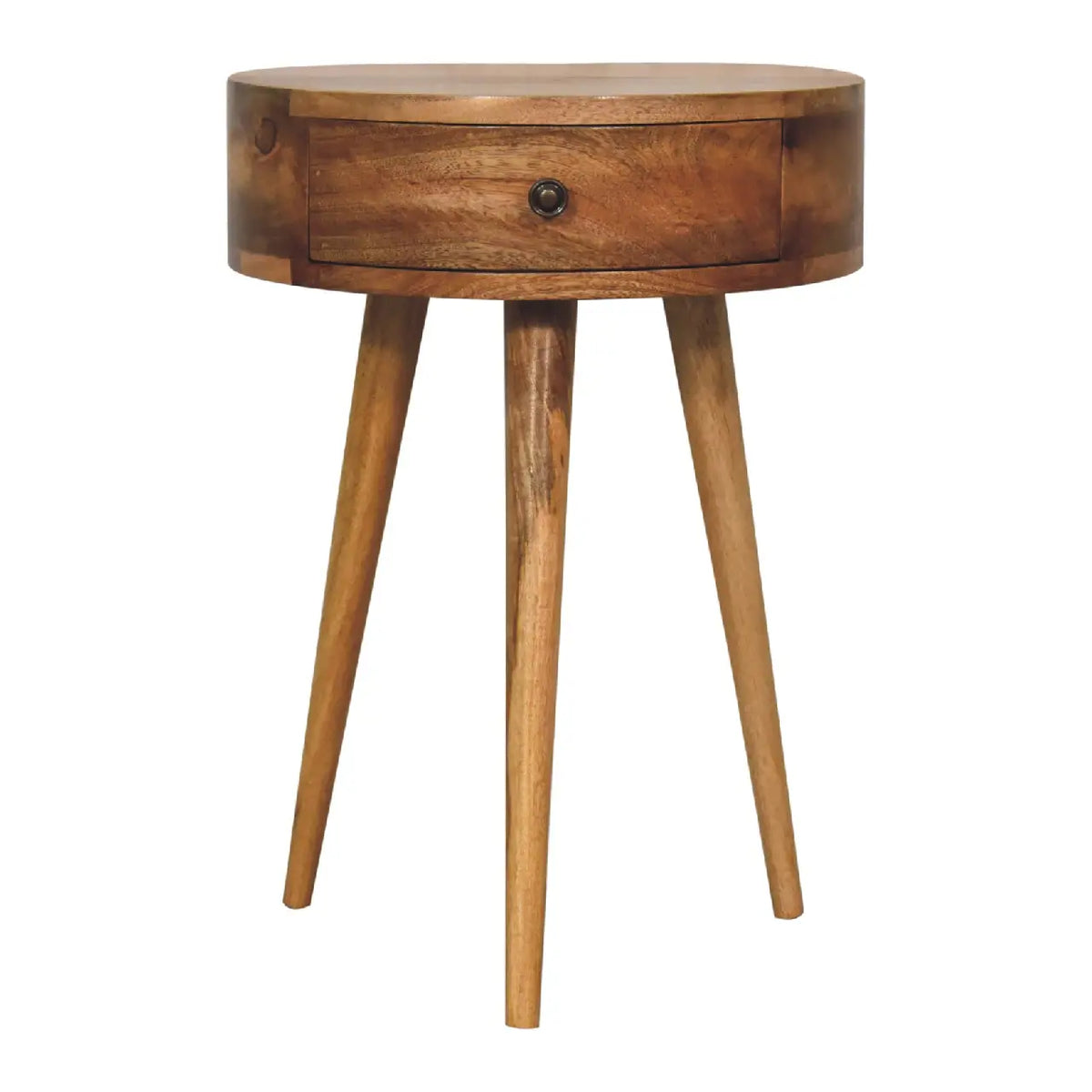 Mini Oak-ish Circular Shape Bedside Table | Nightstand