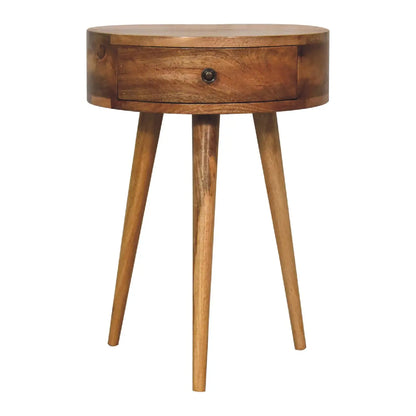 Mini Oak-ish Circular Shape Bedside Table | Nightstand
