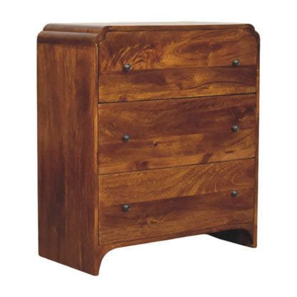 Newton Chestnut 3 Drawer Chest of Drawers Solid Mango Wood Brass Knobs