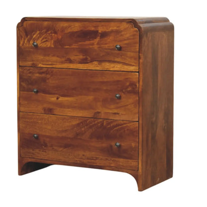 Newton Chestnut 3 Drawer Chest of Drawers Solid Mango Wood Brass Knobs