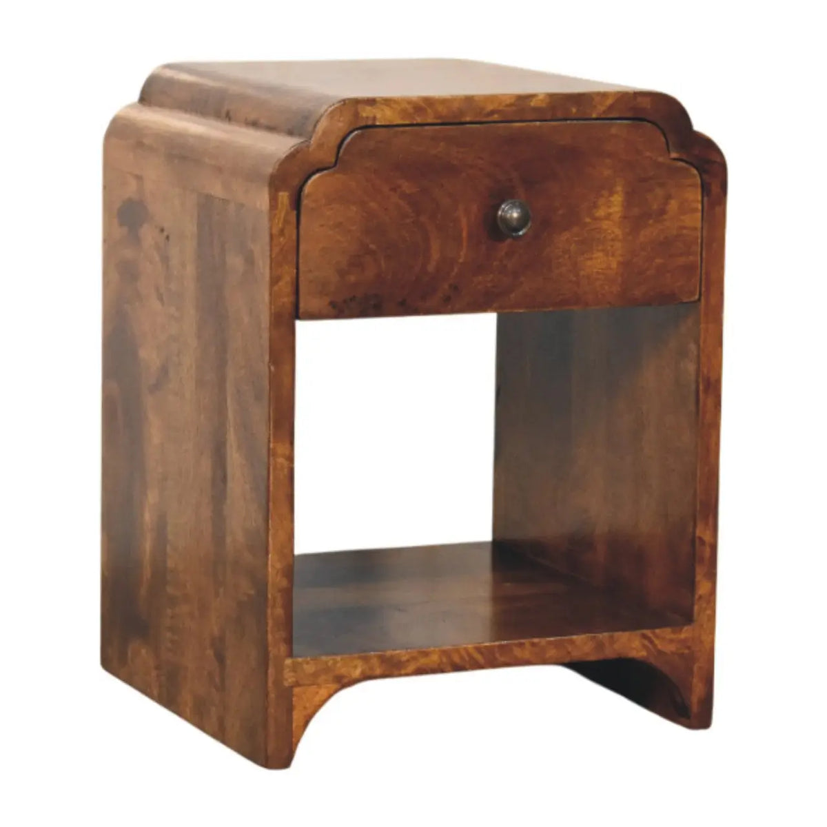 Newton Mini Chestnut Nightstand with Drawer and Open Shelf | Bedside Table