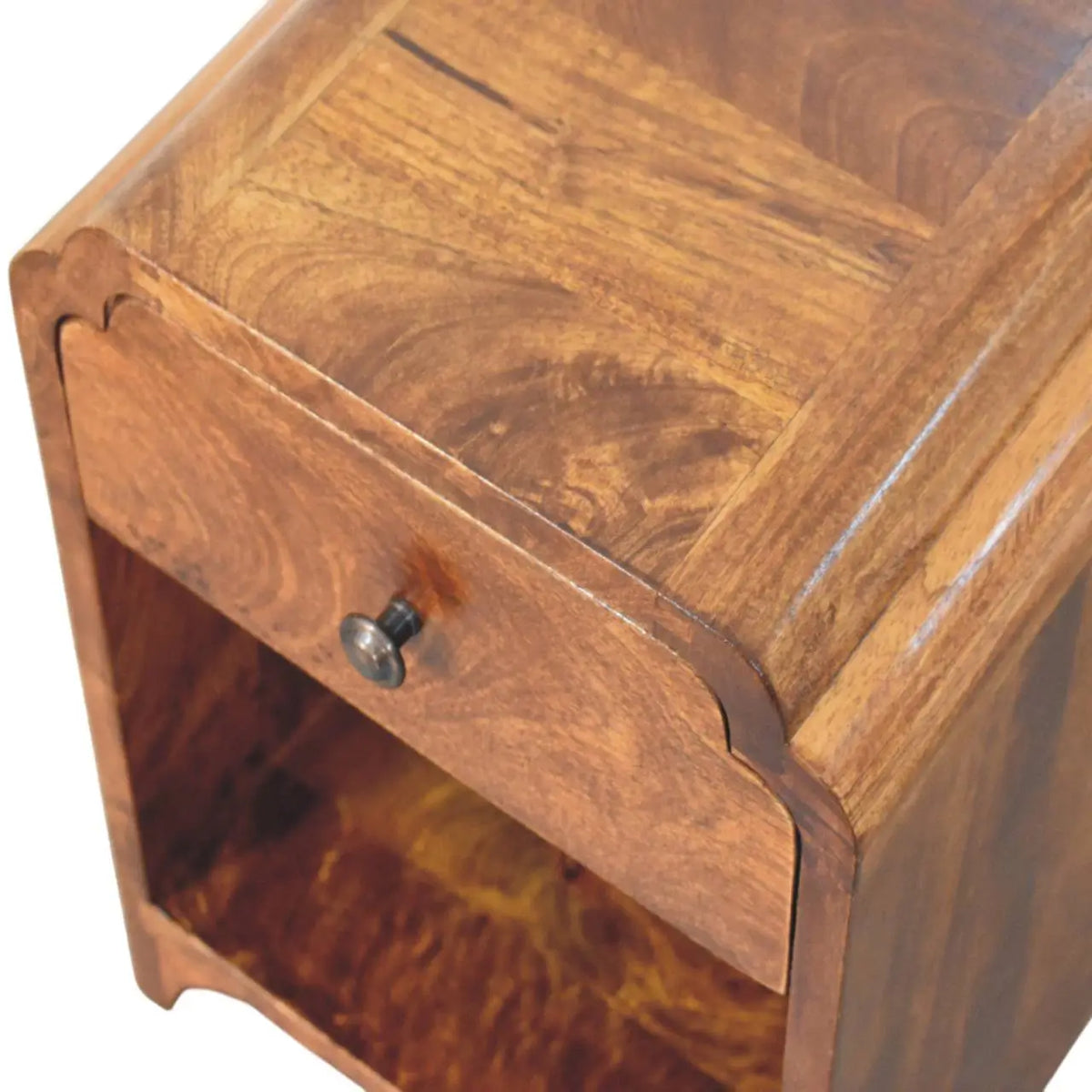 Newton Mini Chestnut Nightstand with Drawer and Open Shelf | Bedside Table