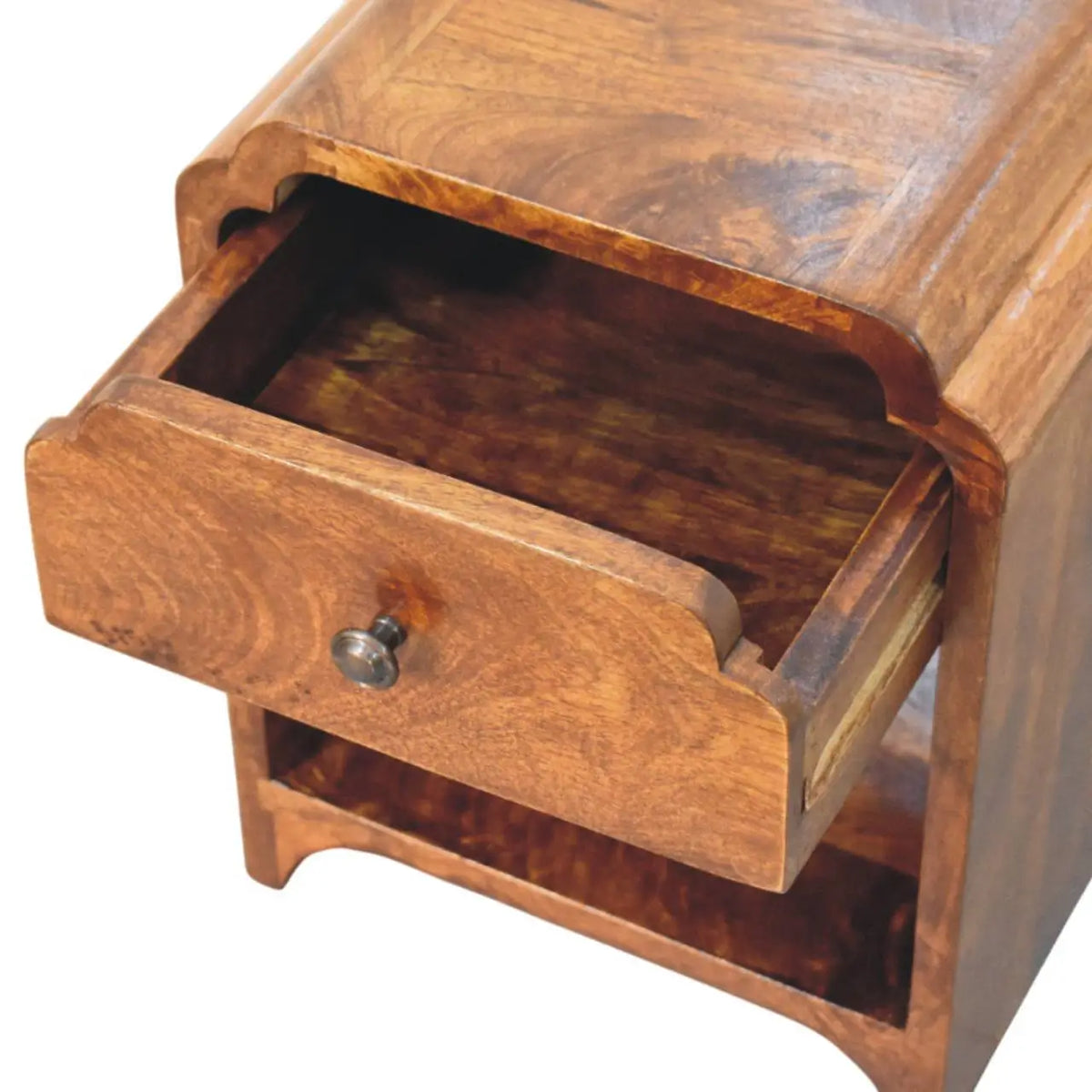 Newton Mini Chestnut Nightstand with Drawer and Open Shelf | Bedside Table
