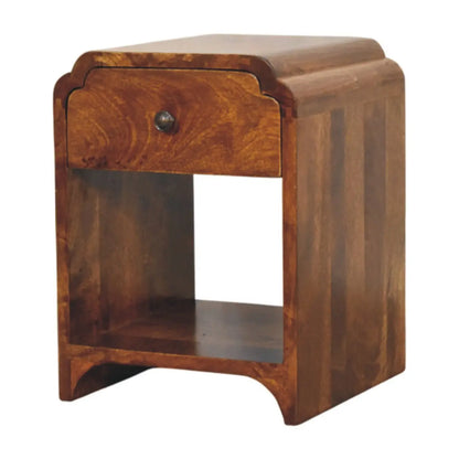 Newton Mini Chestnut Nightstand with Drawer and Open Shelf | Bedside Table