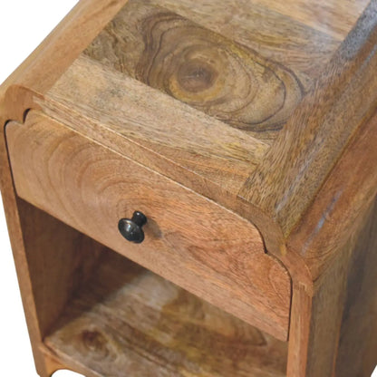 Newton Mini Oak-ish Nightstand with Drawer and Open Shelf