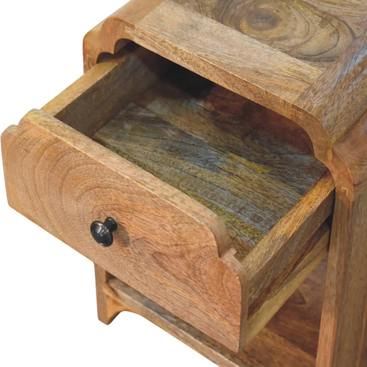 Newton Mini Oak-ish Nightstand with Drawer and Open Shelf