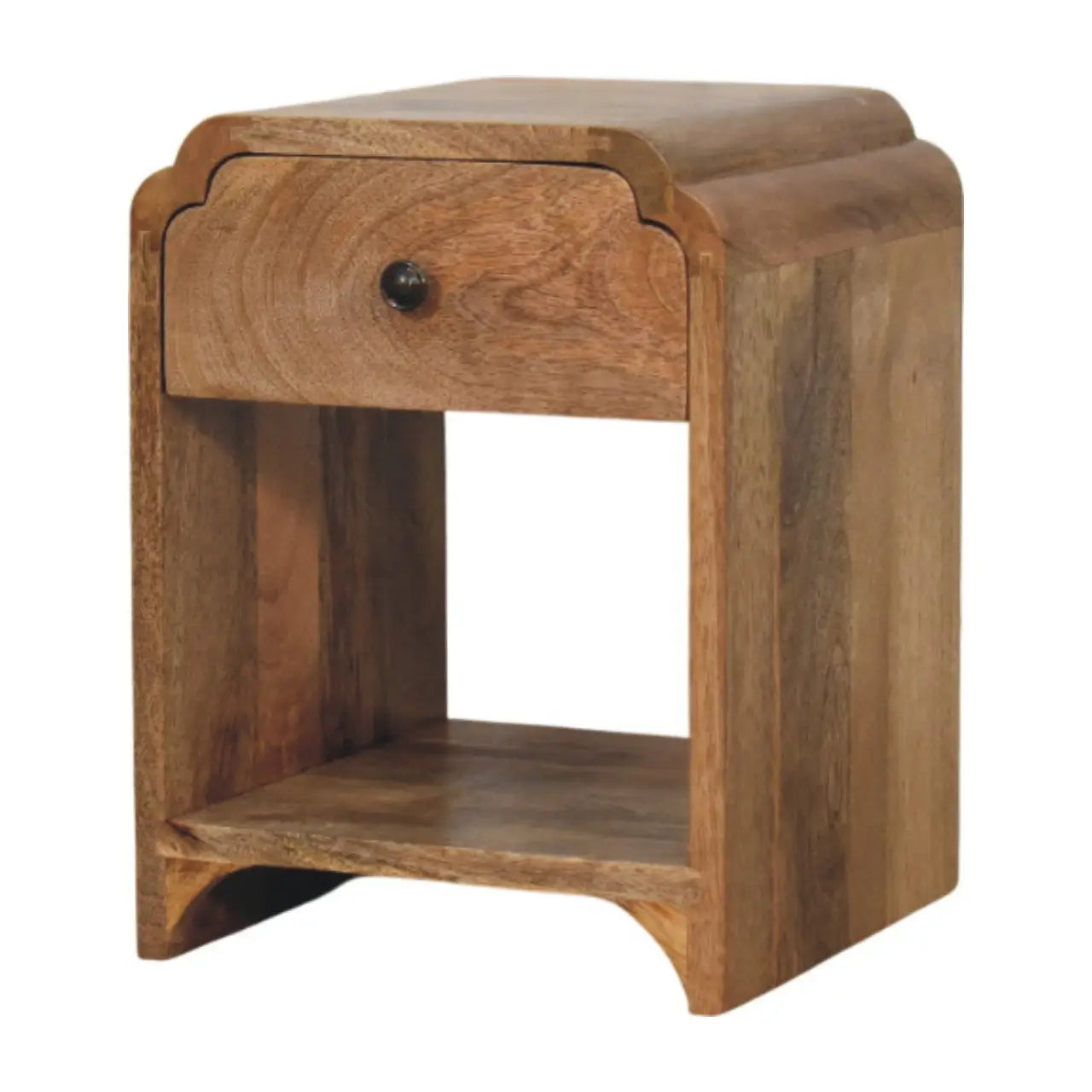 Newton Mini Oak-ish Nightstand with Drawer and Open Shelf