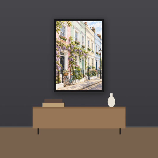 Livvat Notting Hill framed print on a charcoal wall