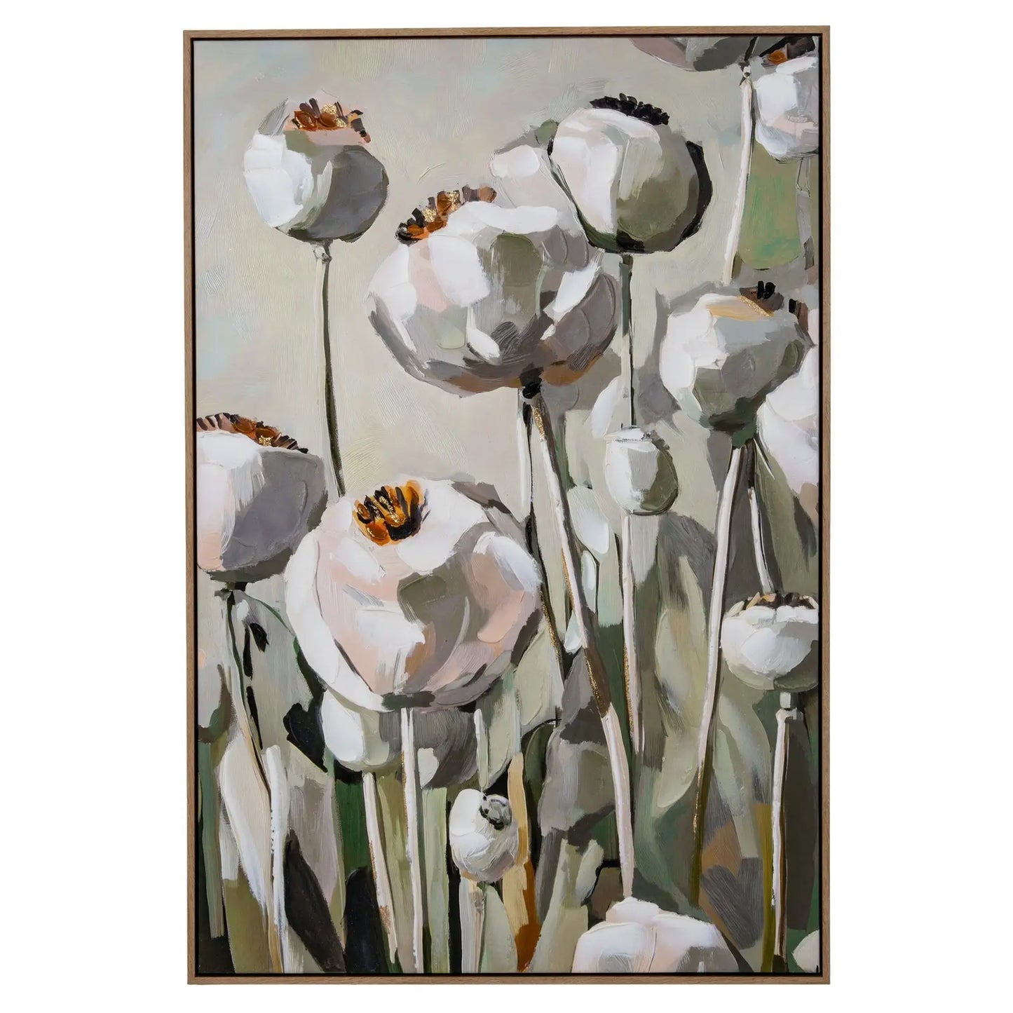 Poppy Heads Hand Painted Canvas in Frame