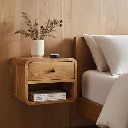Mini Oak-ish Floating Open Bedside Table | Nightstand