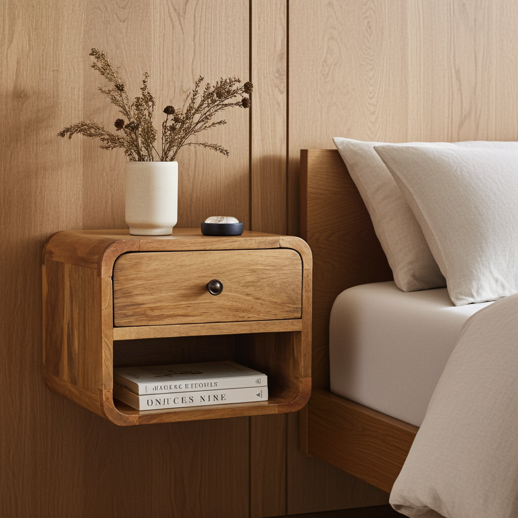 Mini Oak-ish Floating Open Bedside Table | Nightstand