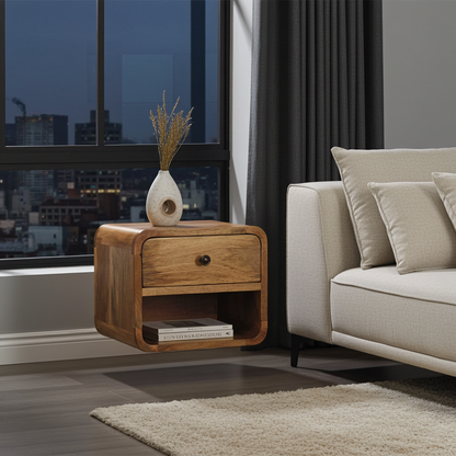Mini Oak-ish Floating Open Bedside Table | Nightstand