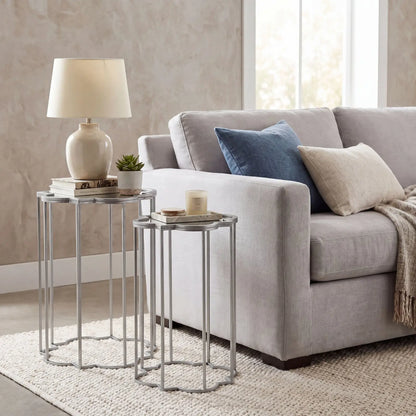 Quarter Foil Mirrored Set Of Two Side Tables