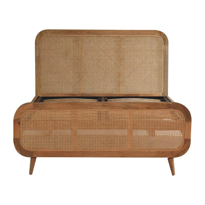 Livvat Rattan Bed full view, handcrafted solid mango wood bed frame with rattan panels