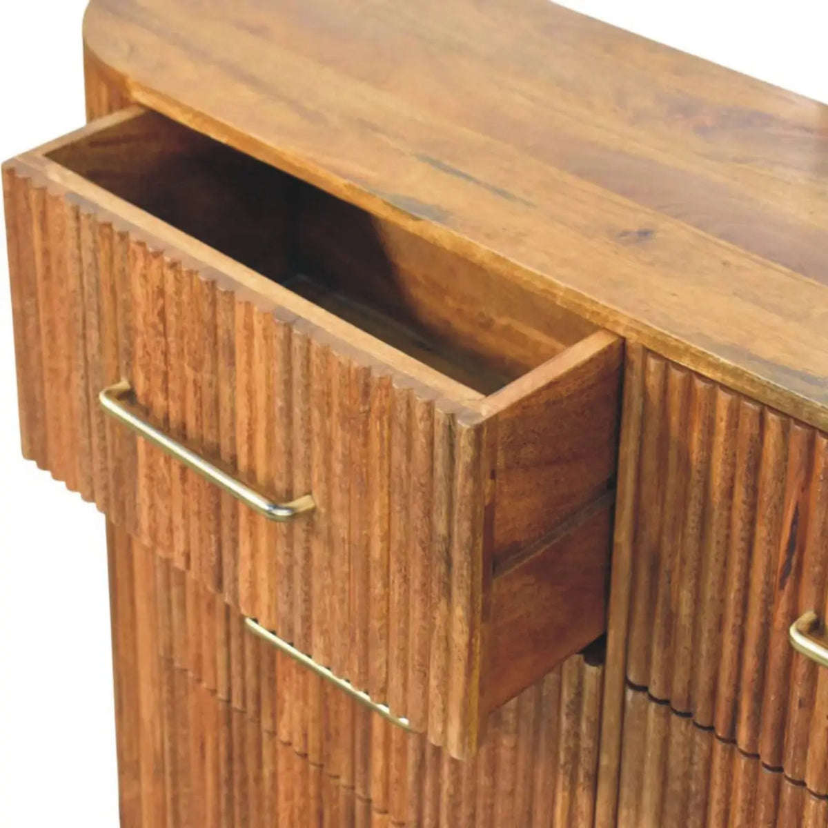 Ridgefront 6 Drawer Chest of Drawers Solid Mango Wood Amber Oak Ribbed