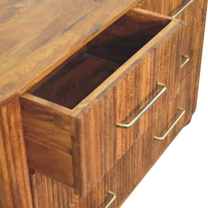 Ridgefront 6 Drawer Chest of Drawers Solid Mango Wood Amber Oak Ribbed