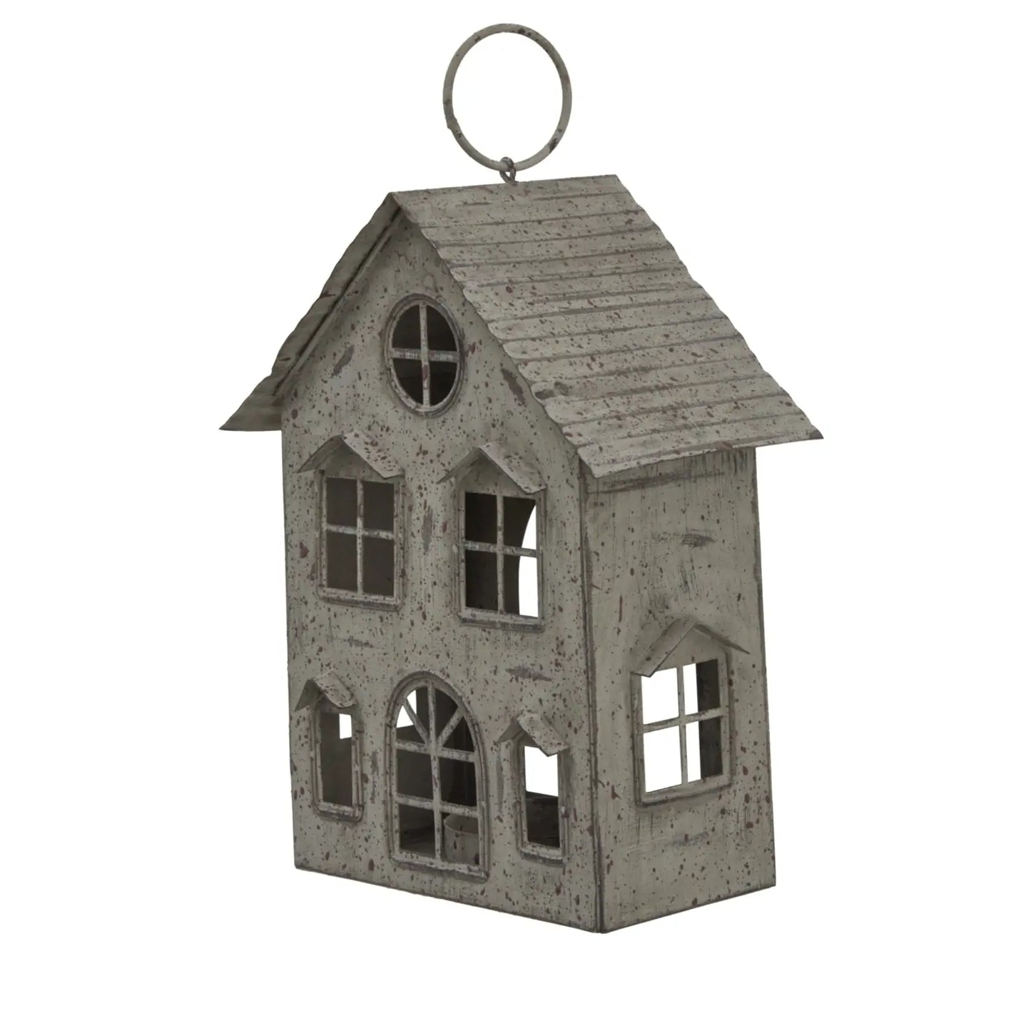 Rustic  Metal Hanging House Tealight With Glass Votive