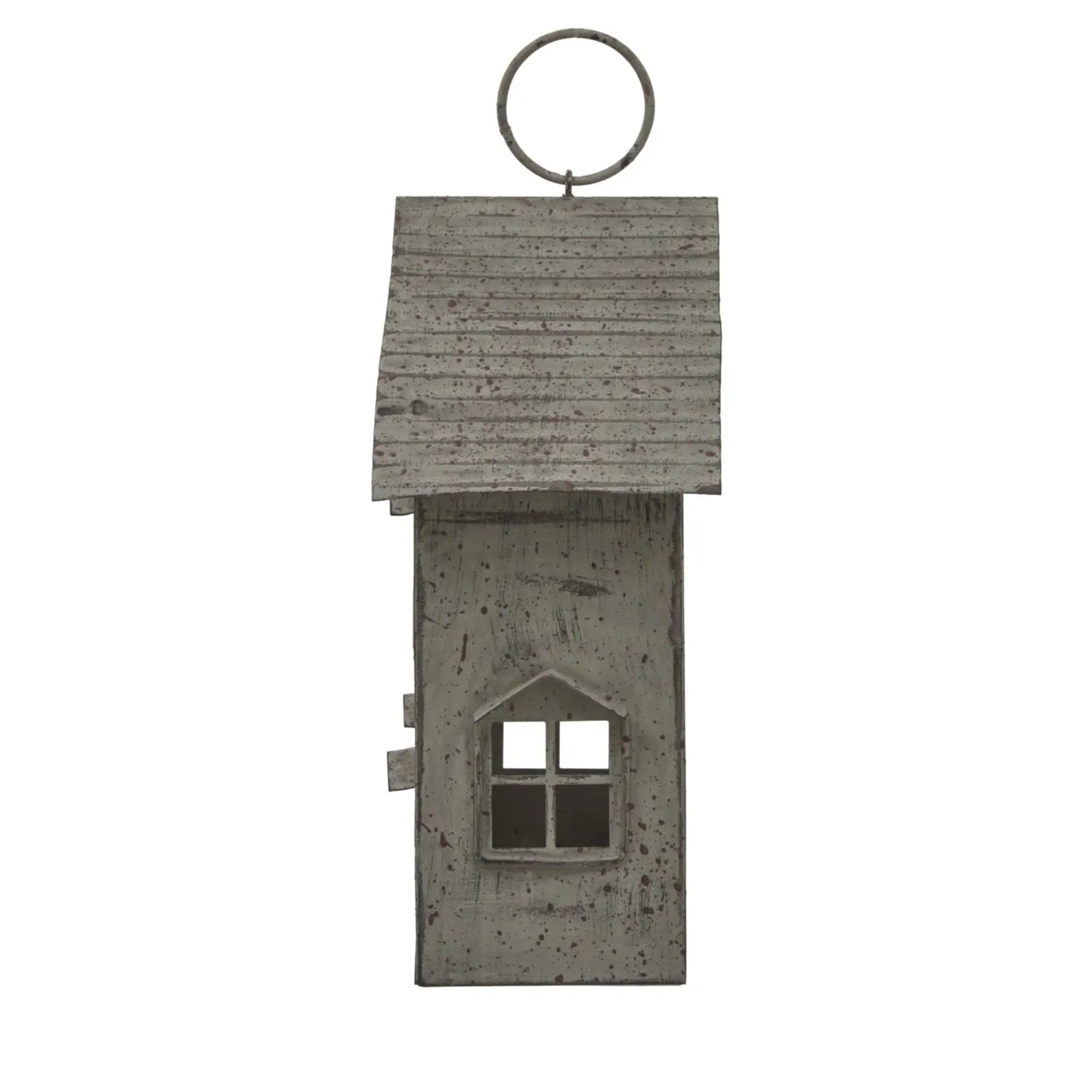 Rustic  Metal Hanging House Tealight With Glass Votive