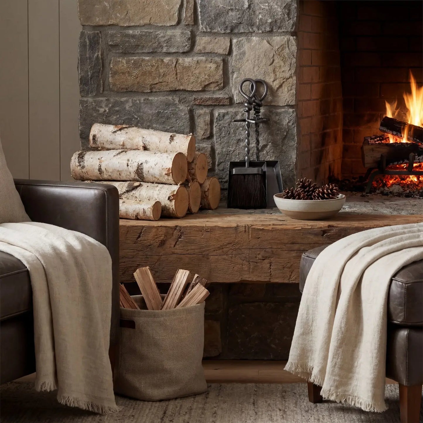 Silver Hearth Tidy Set With Hand Turned Loop Handle