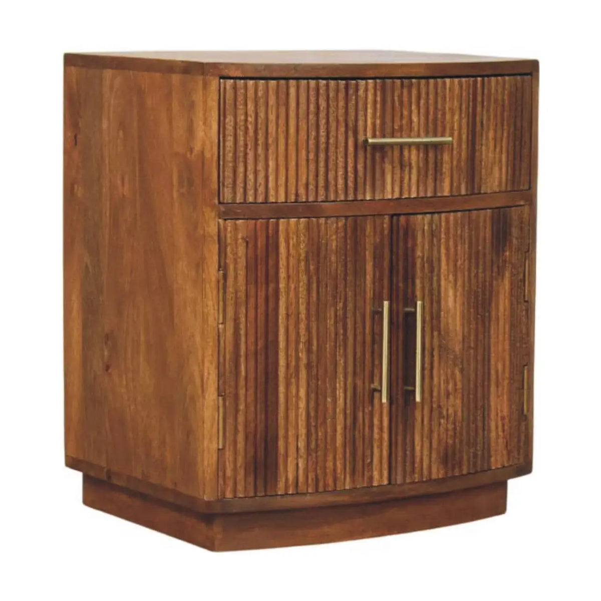 Solid Wood Curved Ribbed Bedside Table with Drawer | Nightstand